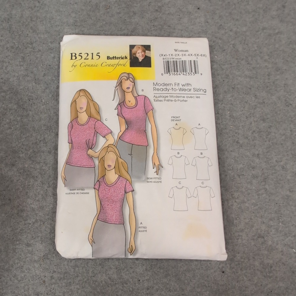Butterick B5215 Connie‎ Crawford Plus Size Knit Tops Sewing Pattern XXL-6X VG